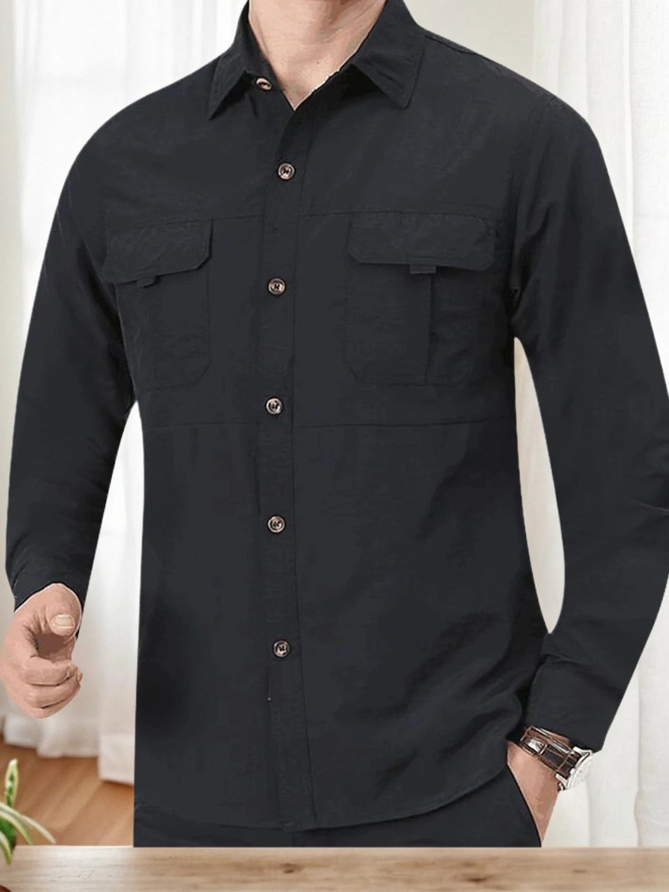 Men's Outdoor Military Style Long Sleeve Shirt Autumn Tactical Multi-Pocket Shirt Durable Breathable Quick-Dry Hiking Shirt Casu