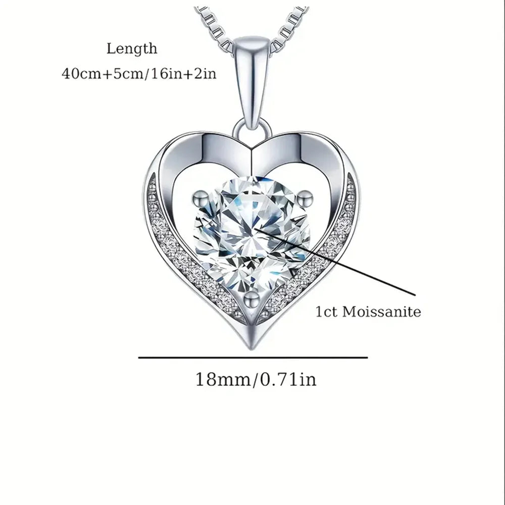 Moissanite Necklace for Women, 1-3 Carat Moissanite Heart Necklace ,Birthday Gift for Wife, Anniversary Present for Wife