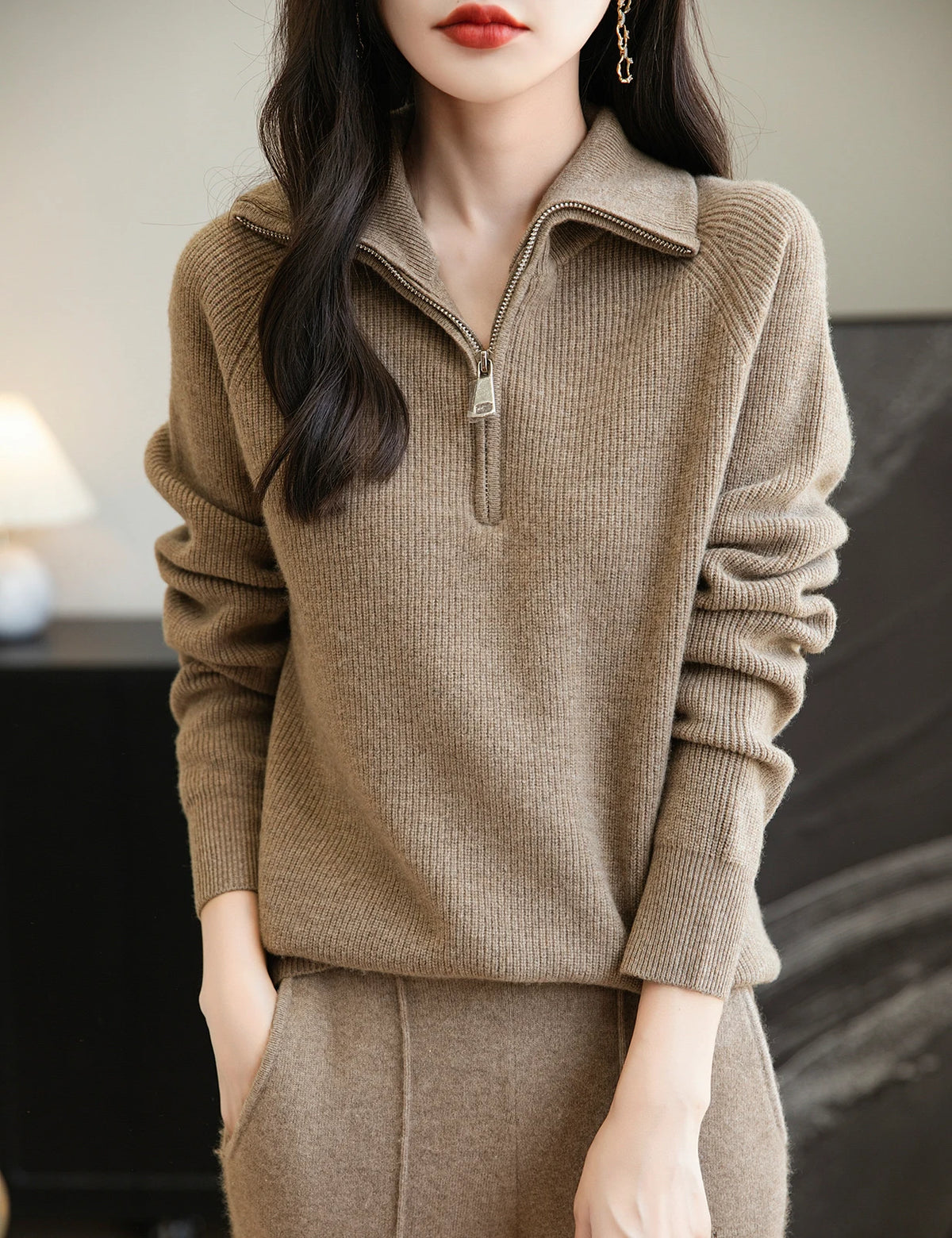Turtleneck Wool Women's Sweater 100% Merino Wool Fall Winter Zip Pullover Casual Long Sleeve Knitted Sweater Top Female Clothing