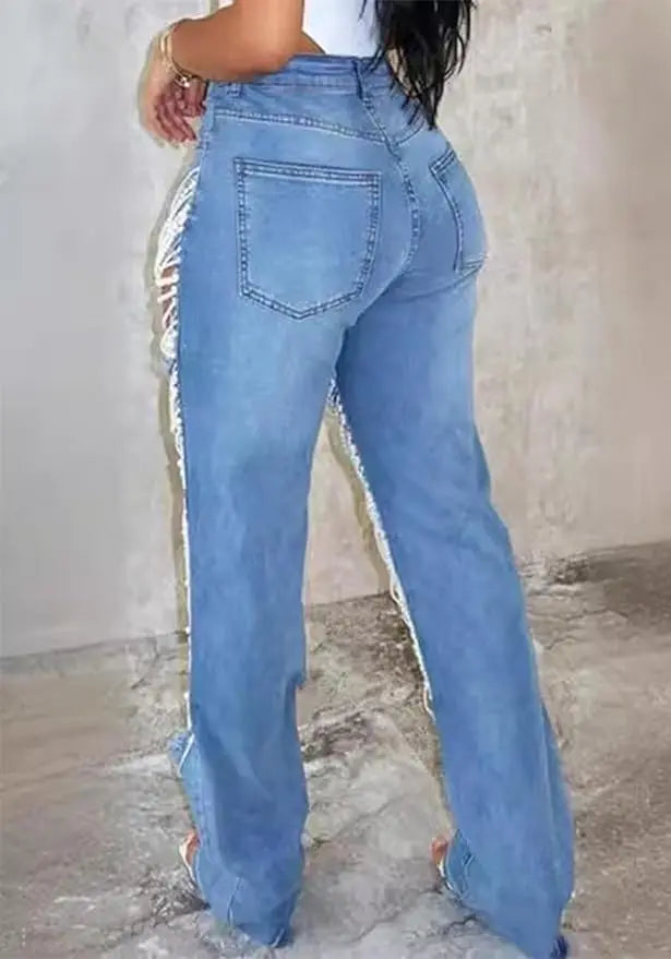 Women's Long Denim Jacket - Blue Belted Trench Coat with Flap Pockets & Straps, Casual Jean Coat for Spring Fall