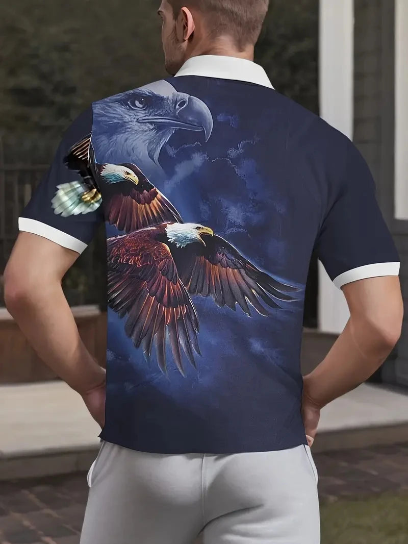 Men's Eagle Pattern Shirt - Casual and Formal, Short Sleeve, Breathable Polyester Fiber, Summer Wear
