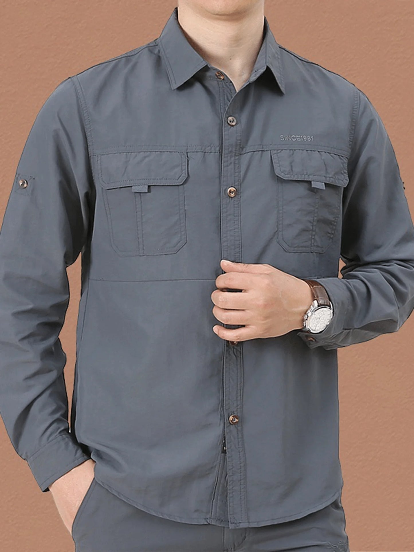 Men's Outdoor Military Style Long Sleeve Shirt Autumn Tactical Multi-Pocket Shirt Durable Breathable Quick-Dry Hiking Shirt Casu