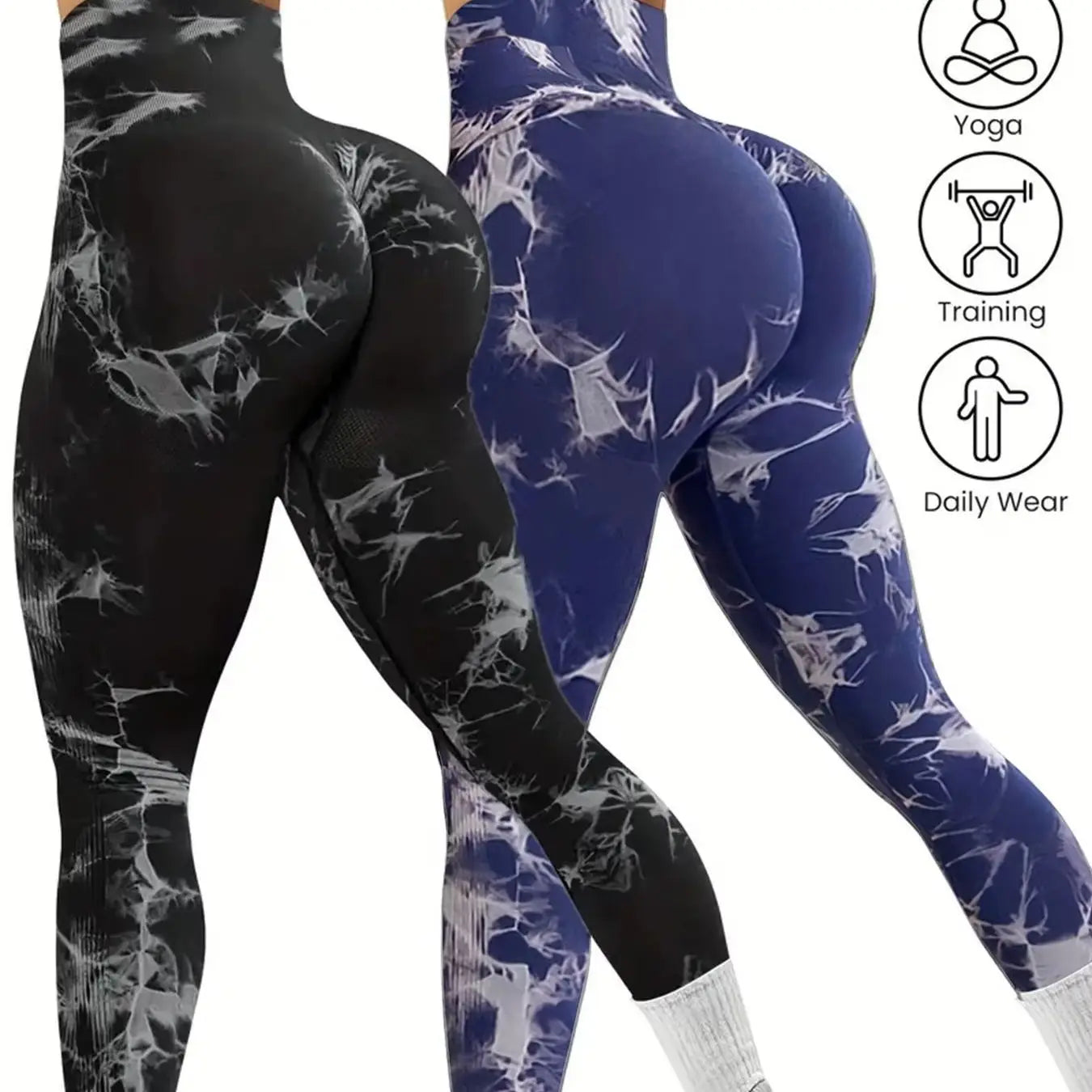 Women's 2pcs Tie-Dye Seamless Yoga Leggings - High Stretch, Comfort Fit Athletic Pants for Gym Home Workouts