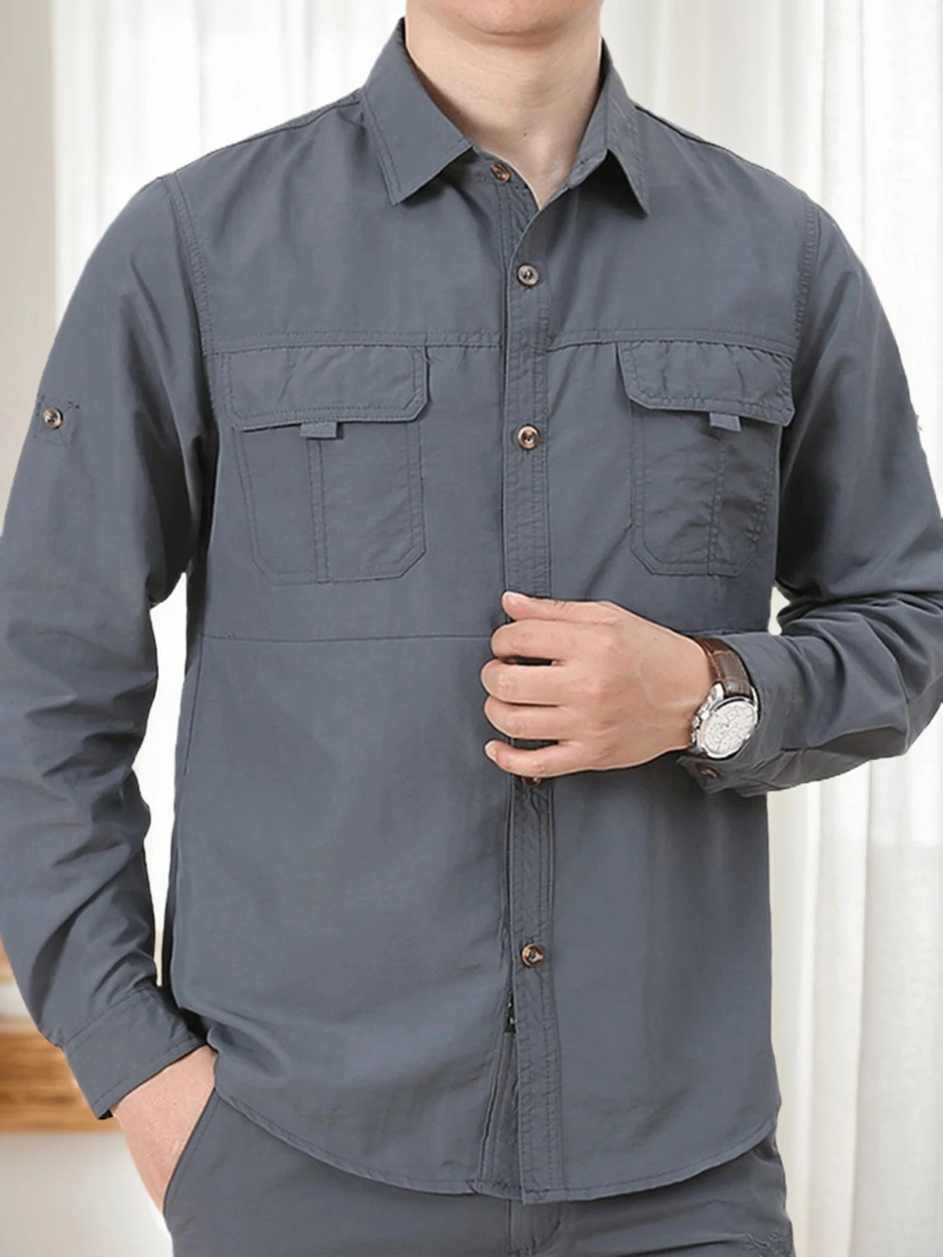 Men's Outdoor Military Style Long Sleeve Shirt Autumn Tactical Multi-Pocket Shirt Durable Breathable Quick-Dry Hiking Shirt Casu