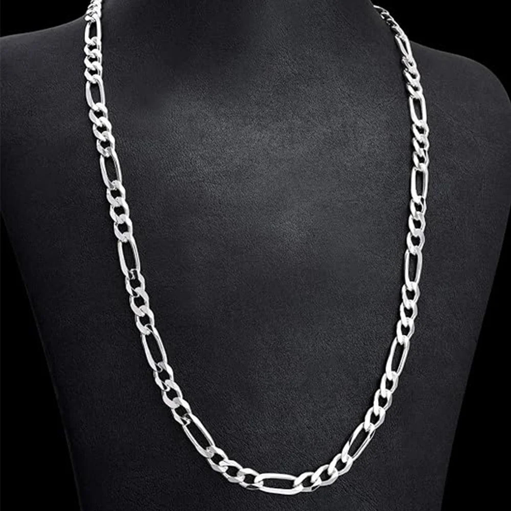 3.5mm,5mm,7mm Figaro Chain Necklace Diamond Cut 18k Real Gold Plated
