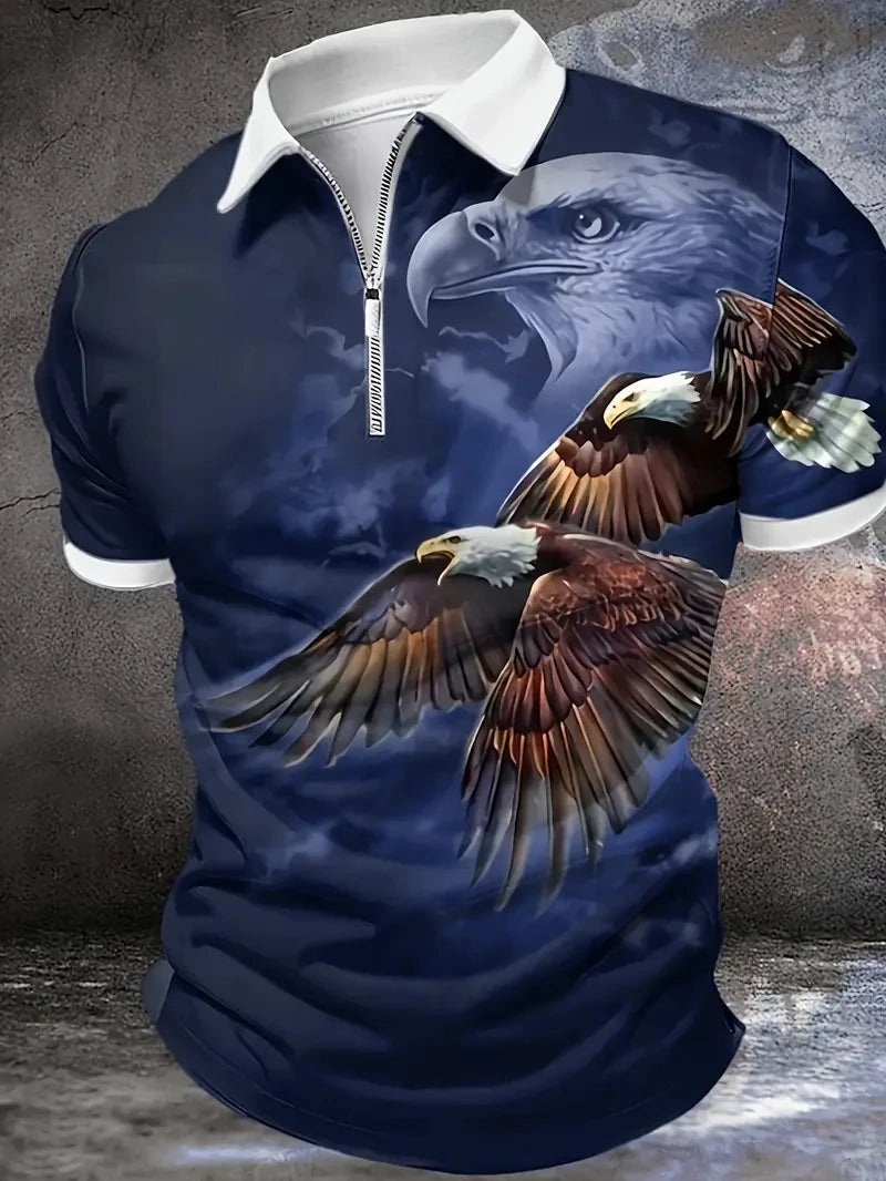 Men's Eagle Pattern Shirt - Casual and Formal, Short Sleeve, Breathable Polyester Fiber, Summer Wear