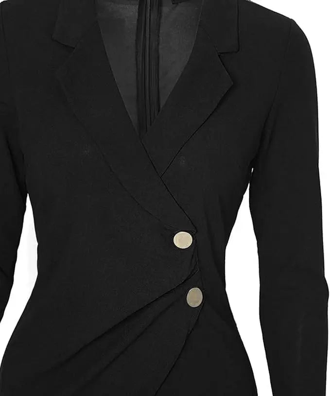 Women's Elegant V-Neck Blazer - Long Sleeve Knee-Length Business Jacket for Office Work & Professional Outfits