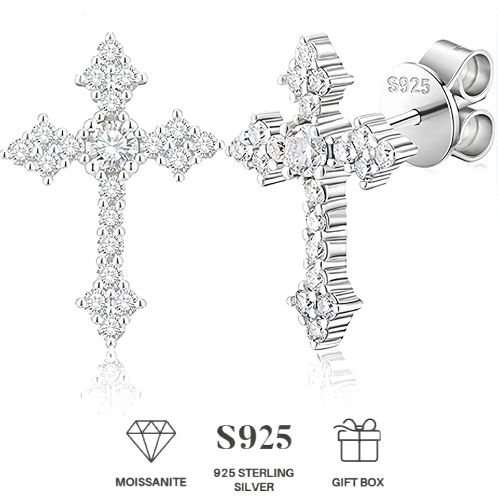925 Sterling Silver cross Earrings  Cartilage Earrings Studs for Women Men Hypoallergenic Jewelry