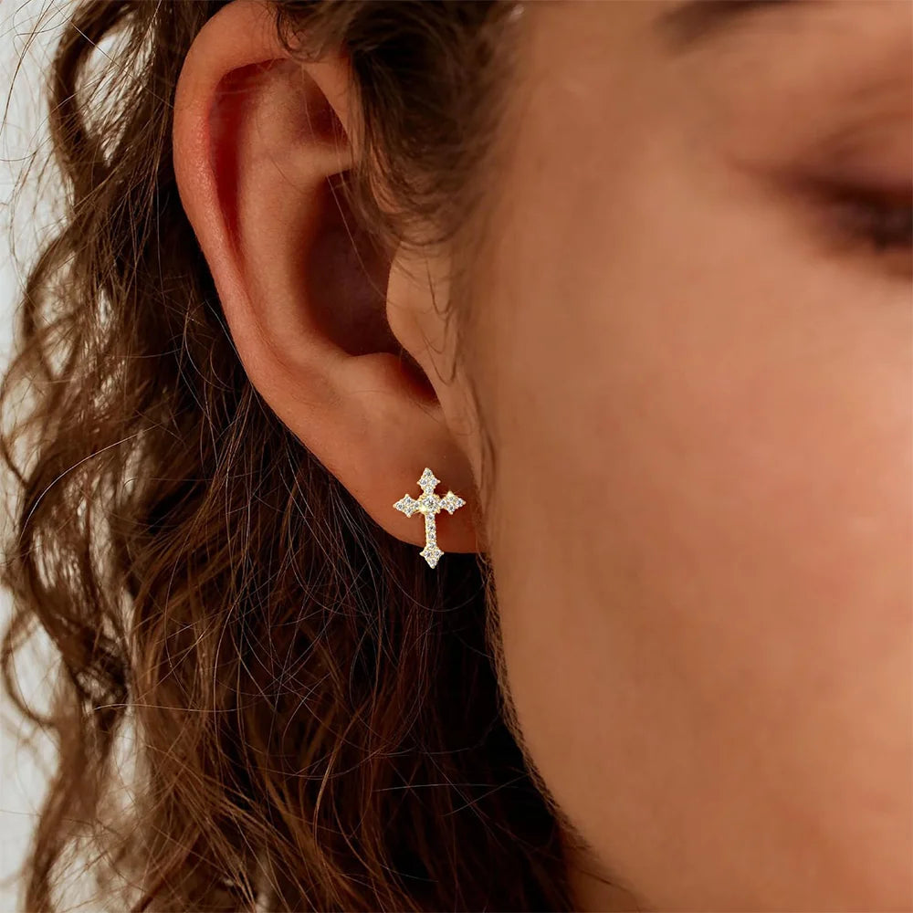 925 Sterling Silver cross Earrings  Cartilage Earrings Studs for Women Men Hypoallergenic Jewelry