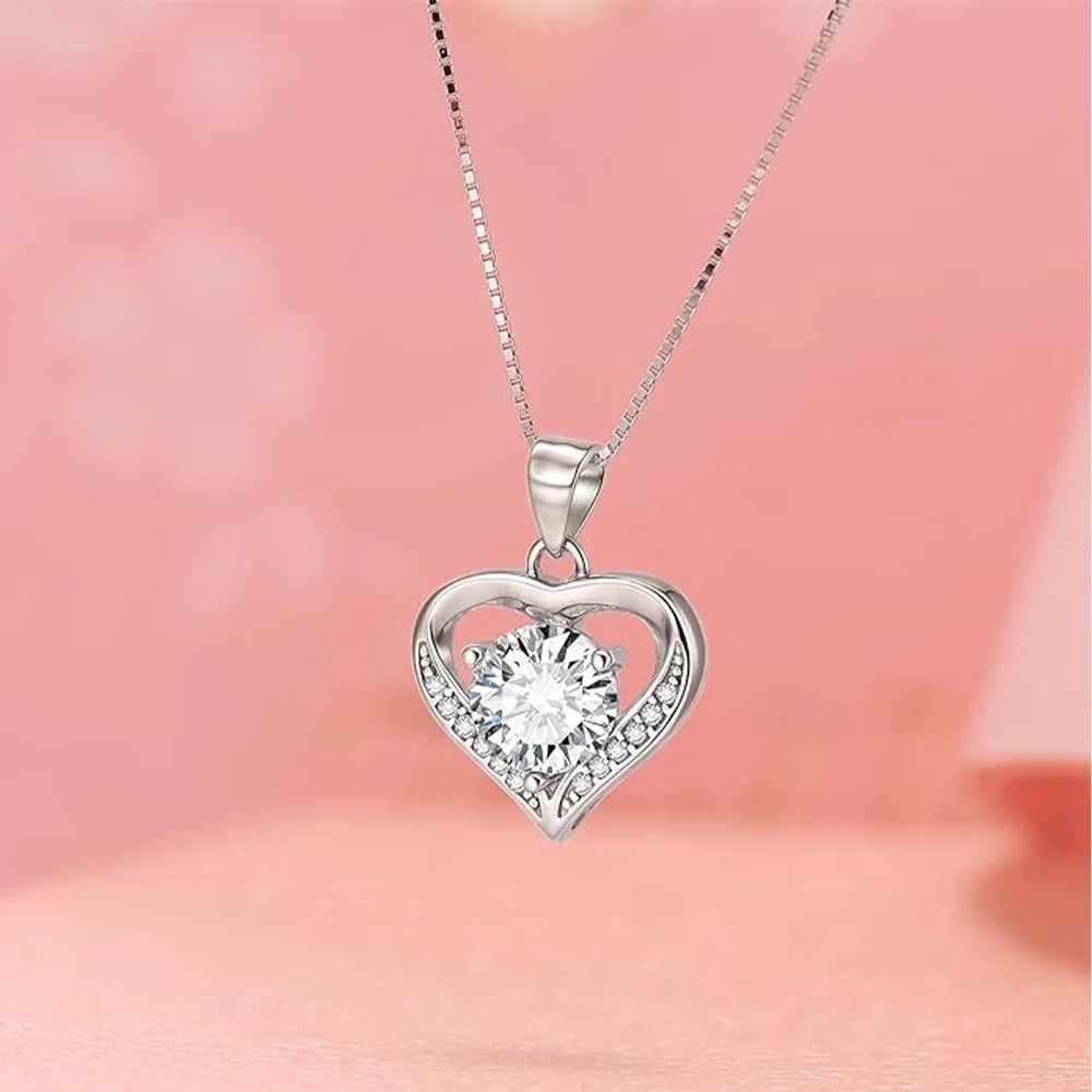 Moissanite Necklace for Women, 1-3 Carat Moissanite Heart Necklace ,Birthday Gift for Wife, Anniversary Present for Wife