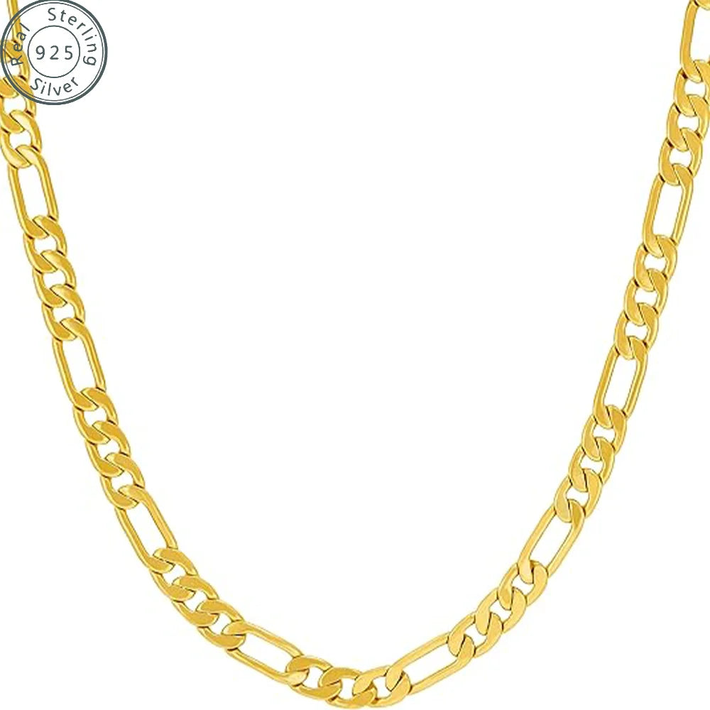 3.5mm,5mm,7mm Figaro Chain Necklace Diamond Cut 18k Real Gold Plated