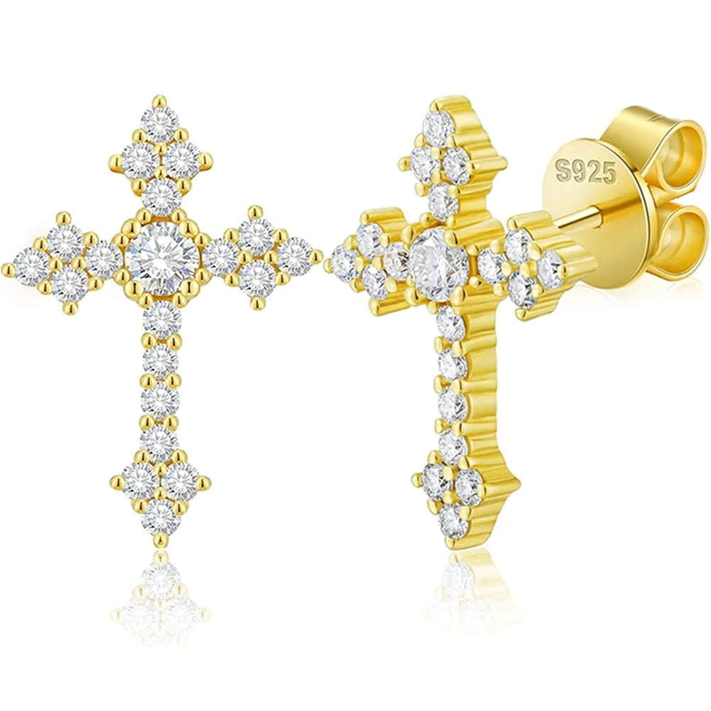 925 Sterling Silver cross Earrings  Cartilage Earrings Studs for Women Men Hypoallergenic Jewelry