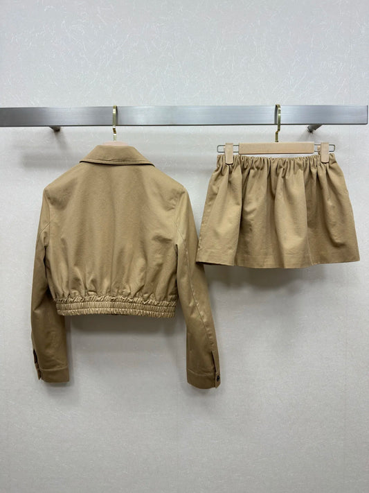 High Quality Spring And Summer Women's Cotton Set Zipper Short Letters Fashion Jacket Elastic Waist Casual Skirt JQ108