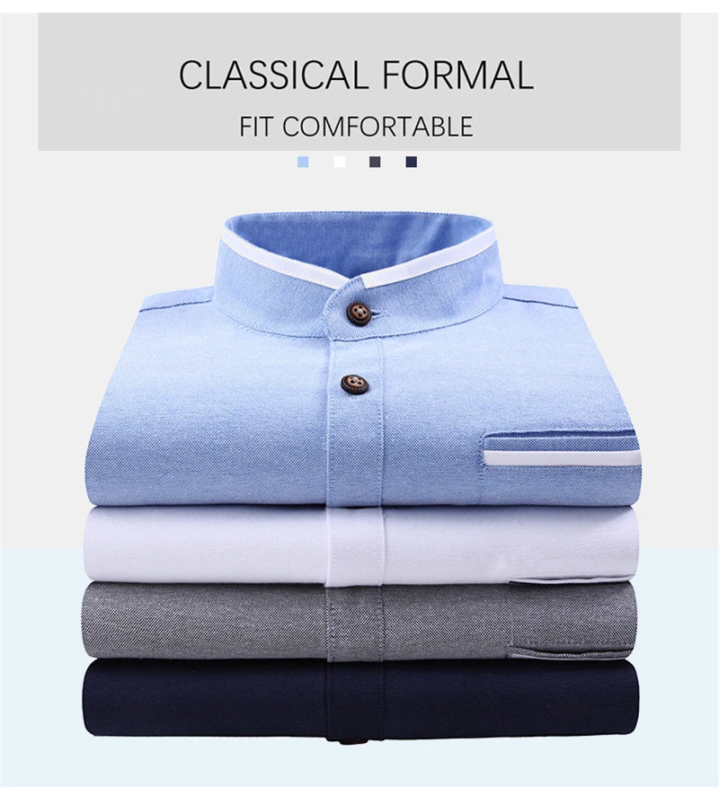 BROWON Autumn Oversized Shirts Men Pocket Design Korean Style Stand-up Collar Slim Shirt Mens Long Sleeve Shirt Men Clothing