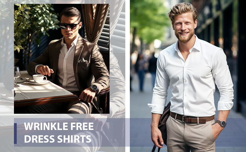 High Stretch Men Business Shirt Long Sleeve Anti-wrinkle Non-ironing Slim Fashion Casual Social Solid Formal Office White Shirt