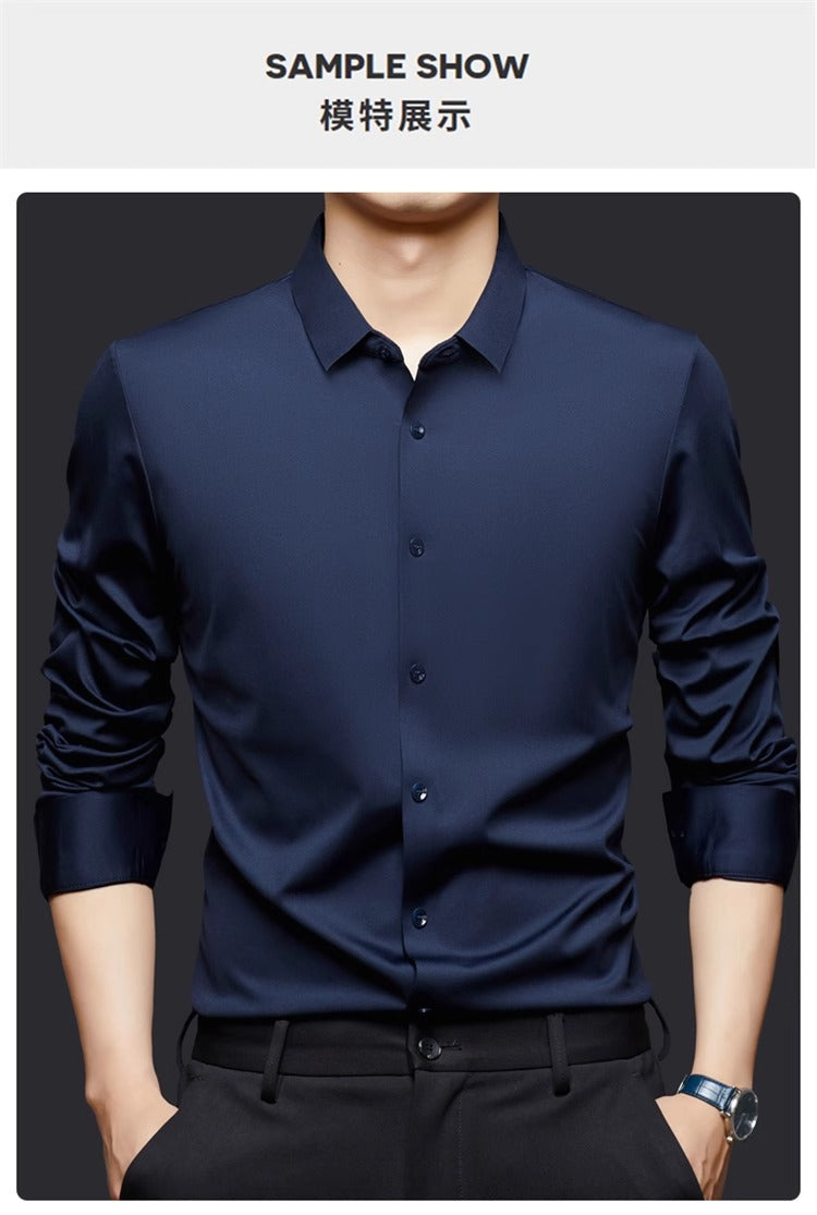 High Stretch Men Business Shirt Long Sleeve Anti-wrinkle Non-ironing Slim Fashion Casual Social Solid Formal Office White Shirt