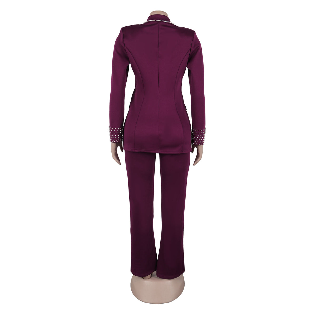 CM.YAYA Fashion Pearl Splicing Women's Set Long Sleeve Blazer and Wide Leg Pants Suit 2024 Winter OL Fall Two 2 Piece Set Outfit