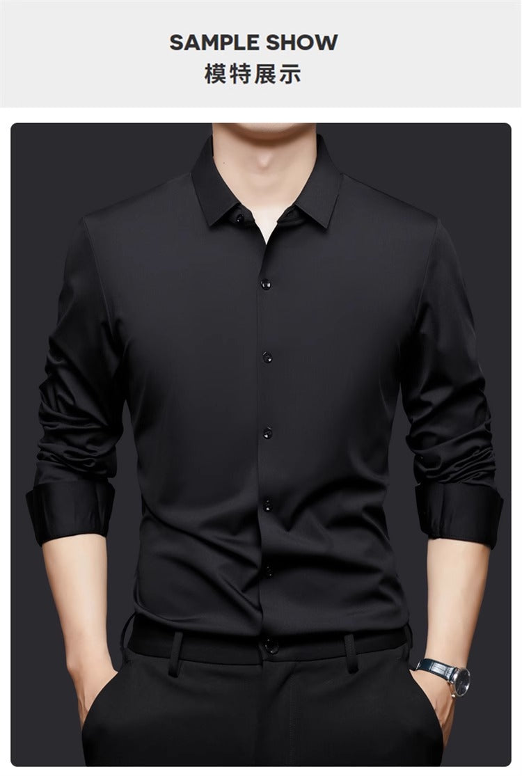 High Stretch Men Business Shirt Long Sleeve Anti-wrinkle Non-ironing Slim Fashion Casual Social Solid Formal Office White Shirt