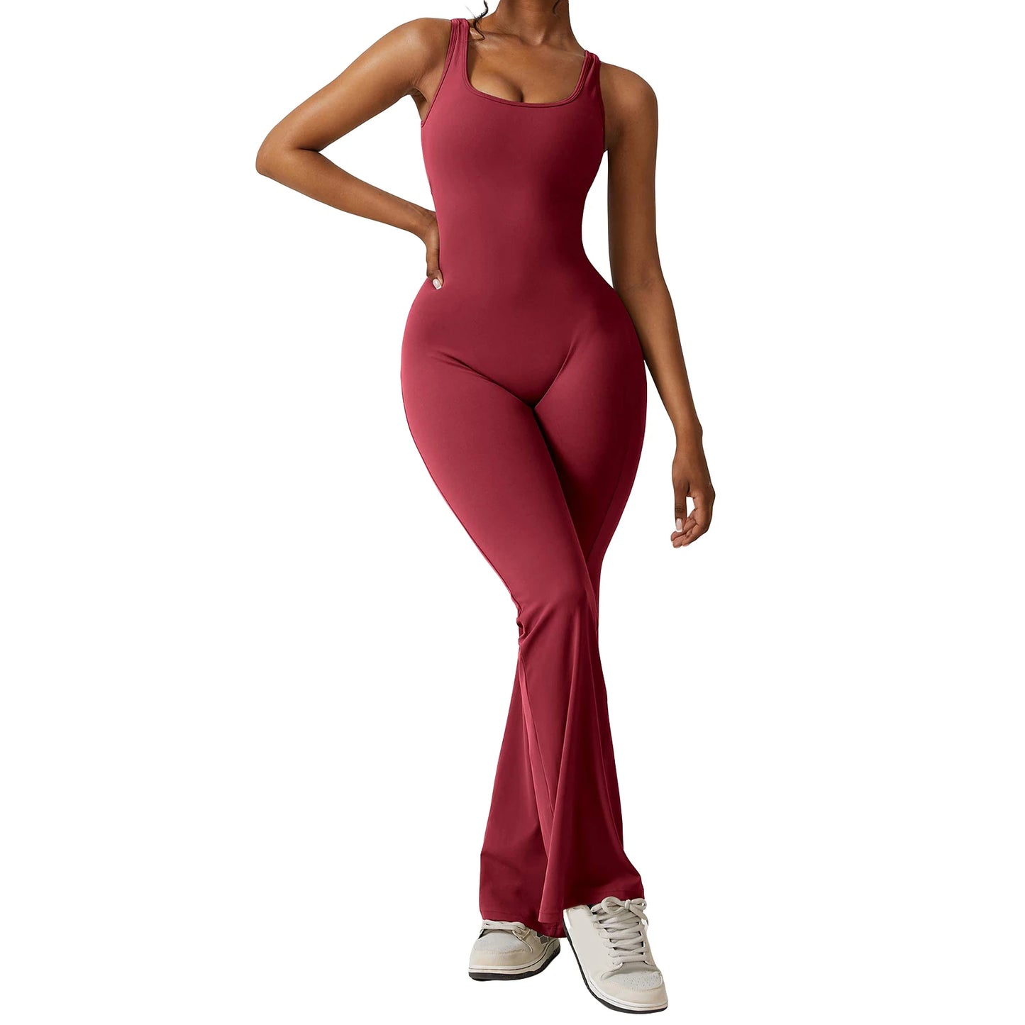 Women s Sleeveless Tank Jumpsuit Solid Color U-Neck Back Cutout Wide Leg Pants Playsuit Clubwear