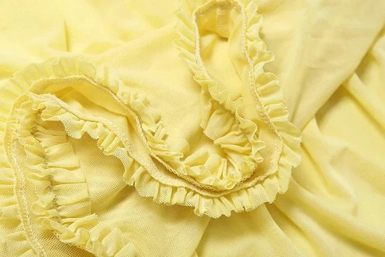 Weird Puss Ruffles Bandage Dress Women Sexy Backless Sleeveless Tassel Lace-Neck See Through Slits Hem Prom Party Long Bodycon