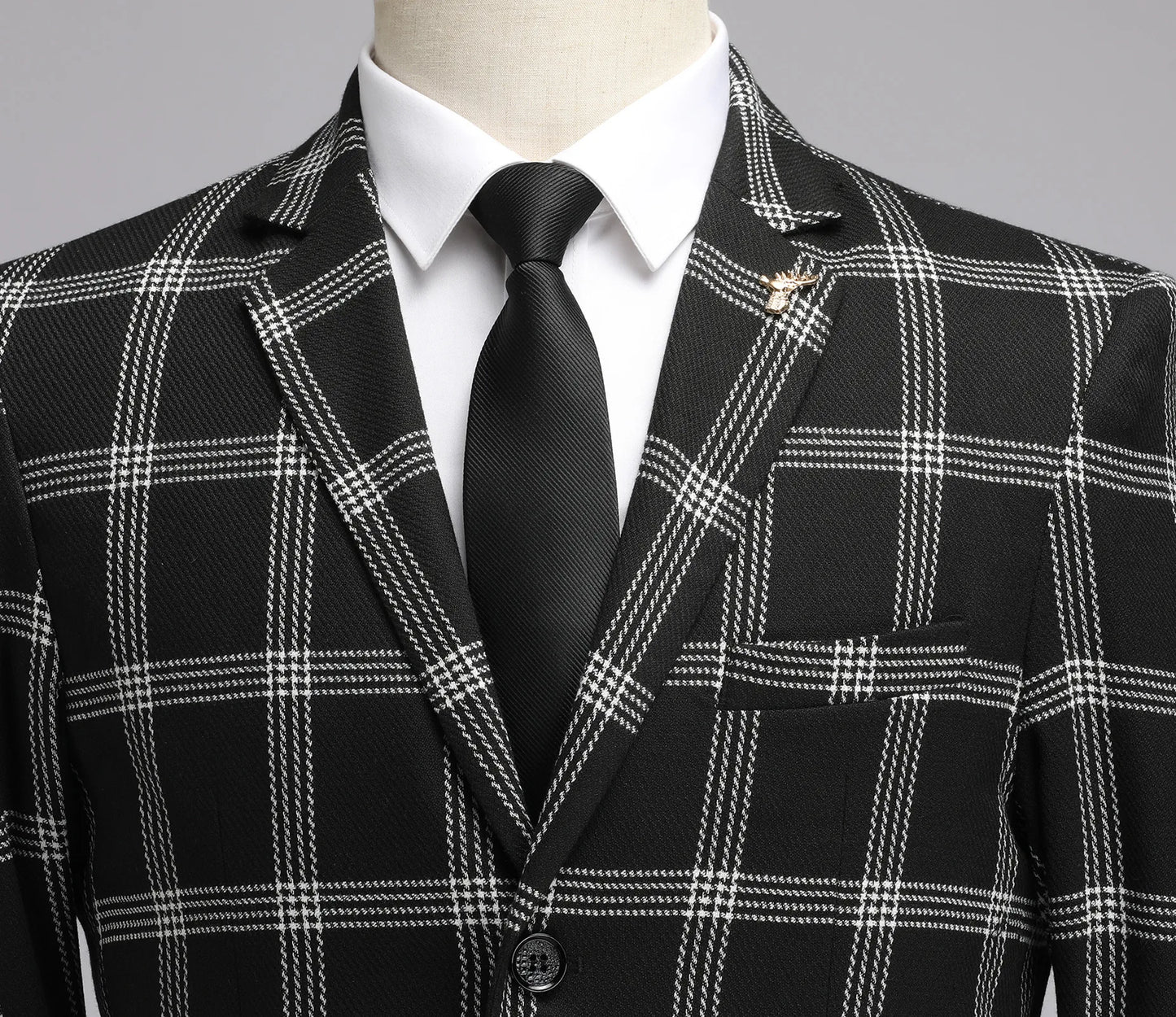 Men's Plaid Suit, Slim Fit Polyester Blend Long Sleeve Tuxedo with Chest Pocket, Machine Washable