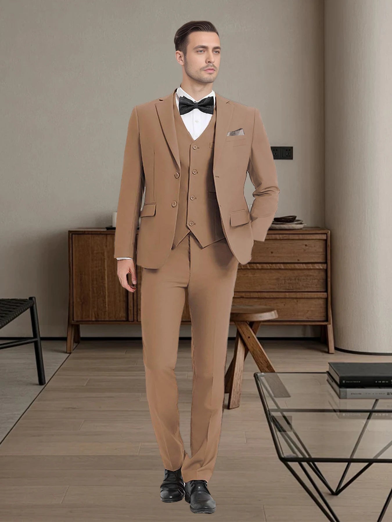 4PCS Men's Formal Tuxedo Set: Vest + Pants + Socks | Classic Solid Suit for Business/Party/Interview