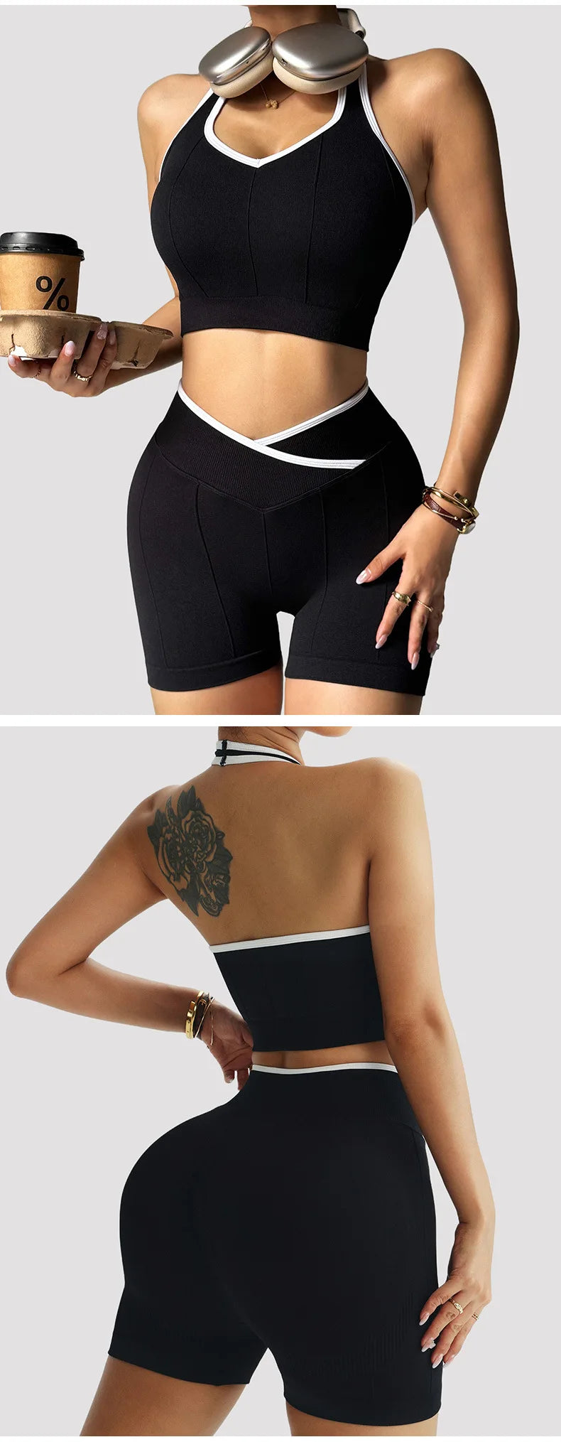 Women Seamless Fitness Yoga Set Outdoor Cycling Set Fashion Cross Waist Sports Leggings Gym Trainning Vest Butt Liftting Shorts