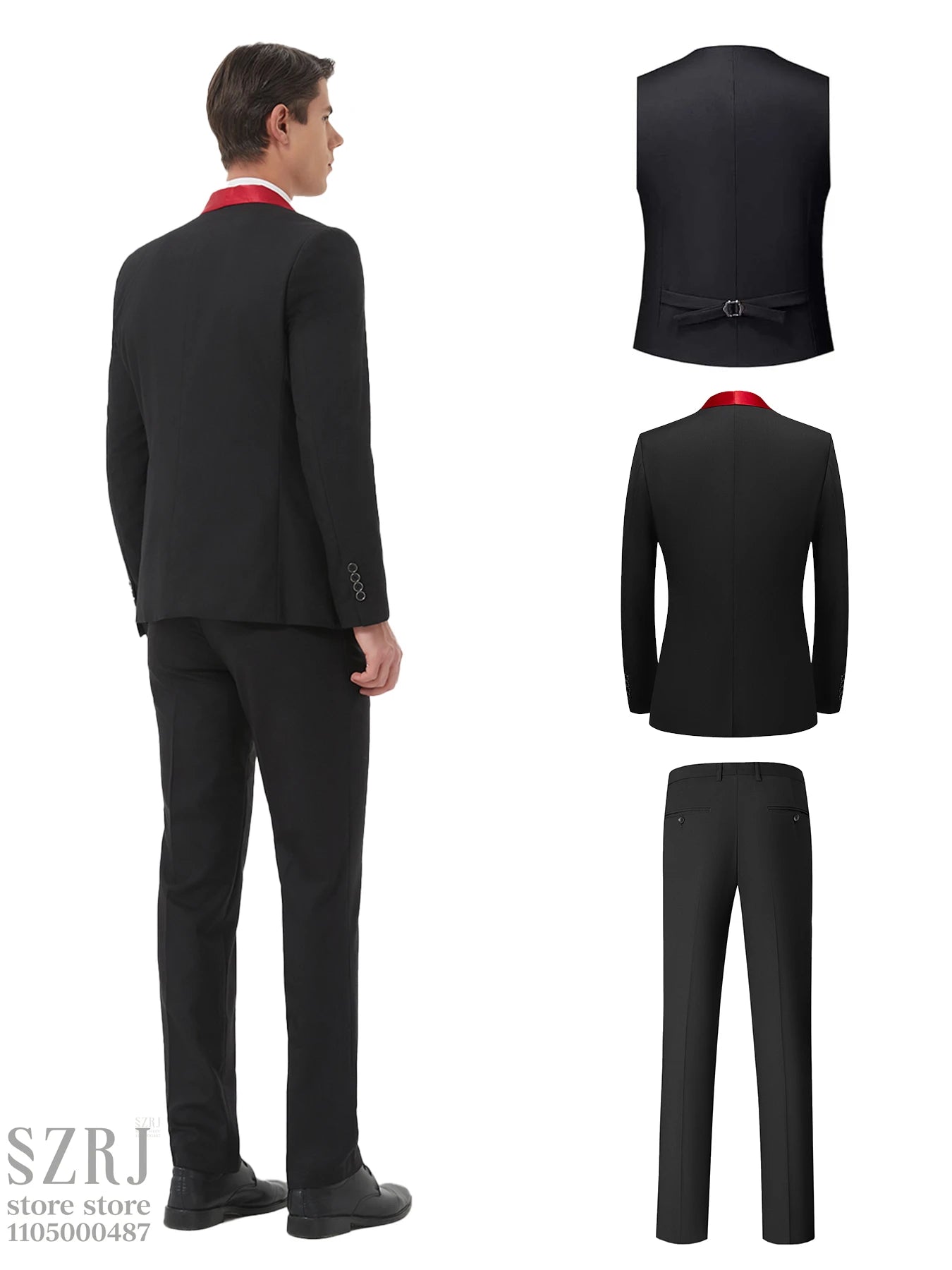 Men's 4-Piece Formal Suit: Jacket + Vest + Pants + Bow Tie, Shawl Collar, 1-Button, Flap Pockets, Wedding/Party