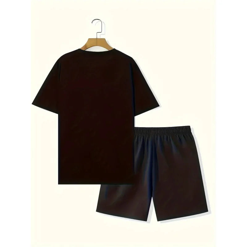 Men's Two Piece Color Block Summer Casual Suit,TShirt and Pocket Shorts Set