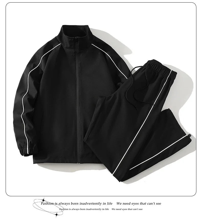Autumn and Spring Fashion Solid Color Windproof Waterproof Sports Suit Men's Casual Loose Comfortable High Quality Two-piece Set