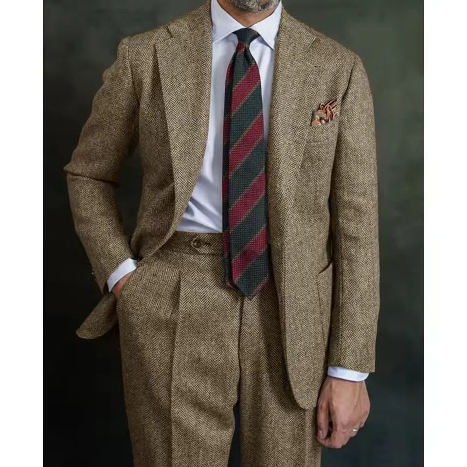 New Men's Herringbone Suit Two Piece Suit Elegant Men's Suit Pants Set Casual Suit Men's Clothing Men's Pants Halloween Party