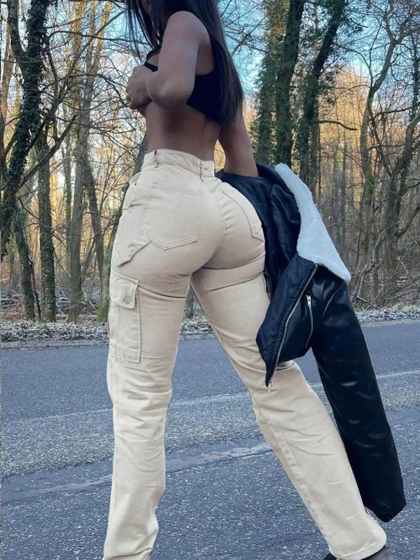 2025 Women's Cargo Pants High Waisted Casual Work Pants Baggy Stretchy Straight Leg Tactical Pants Streetwear Y2K Fashion