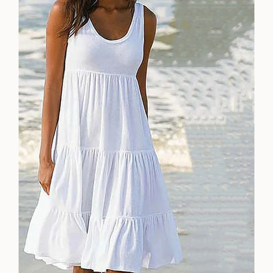 Women Causual O Neck Sleeveless Ruffles Mini Dress Boho Solid Beach Sundress Oversized Loose Dress 2025 Summer