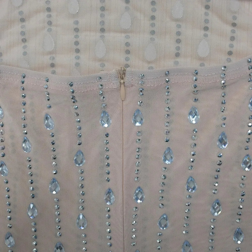 Women's Hot Drilling Craft Sexy Long Sleeve Mesh See Through Sequined Party Club Night Rhinestone Dress