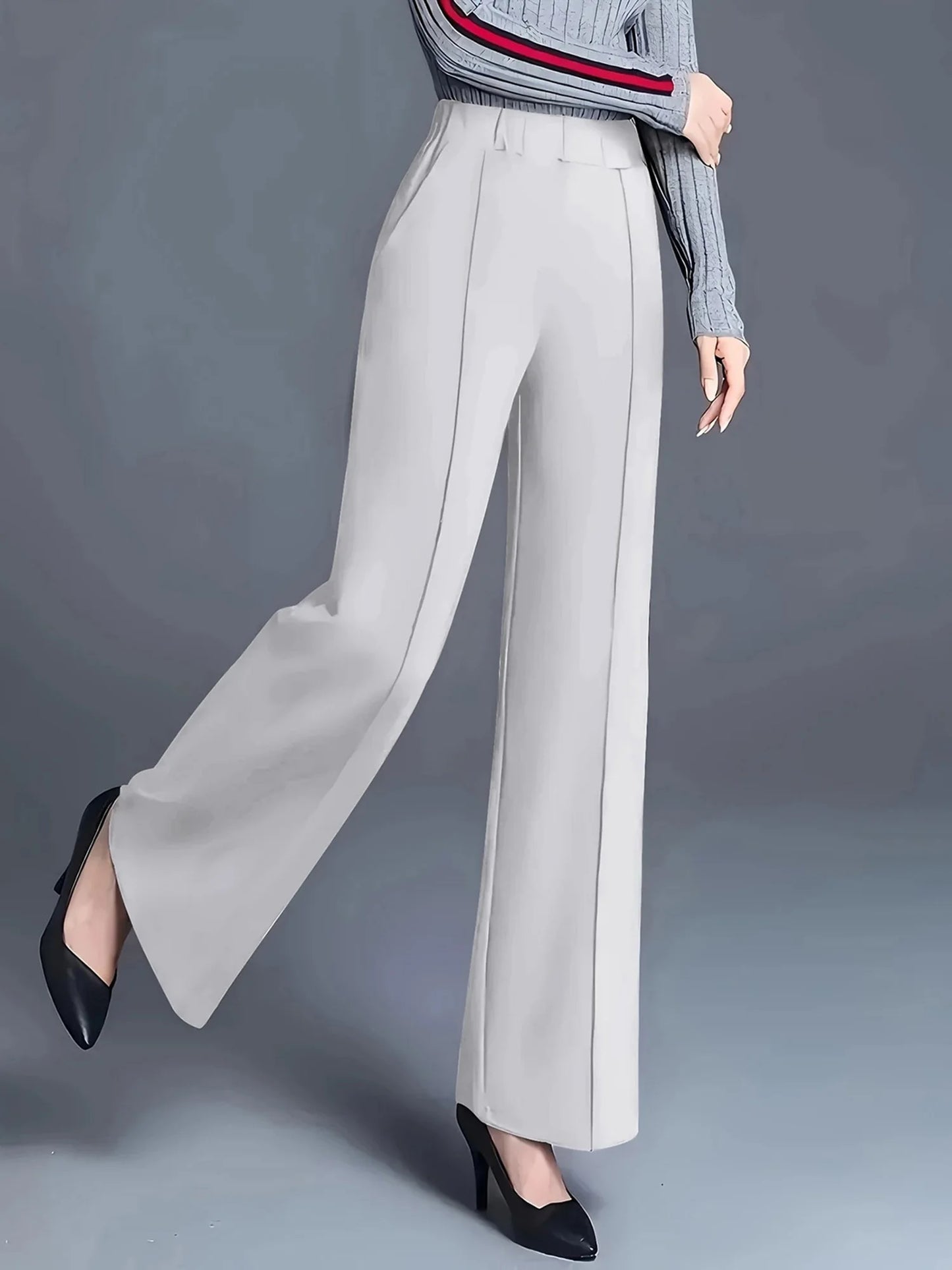 Women s High Waist Straight Leg Pants with Pockets for Business Casual Office Wear - Elastic Waist Dress Trousers