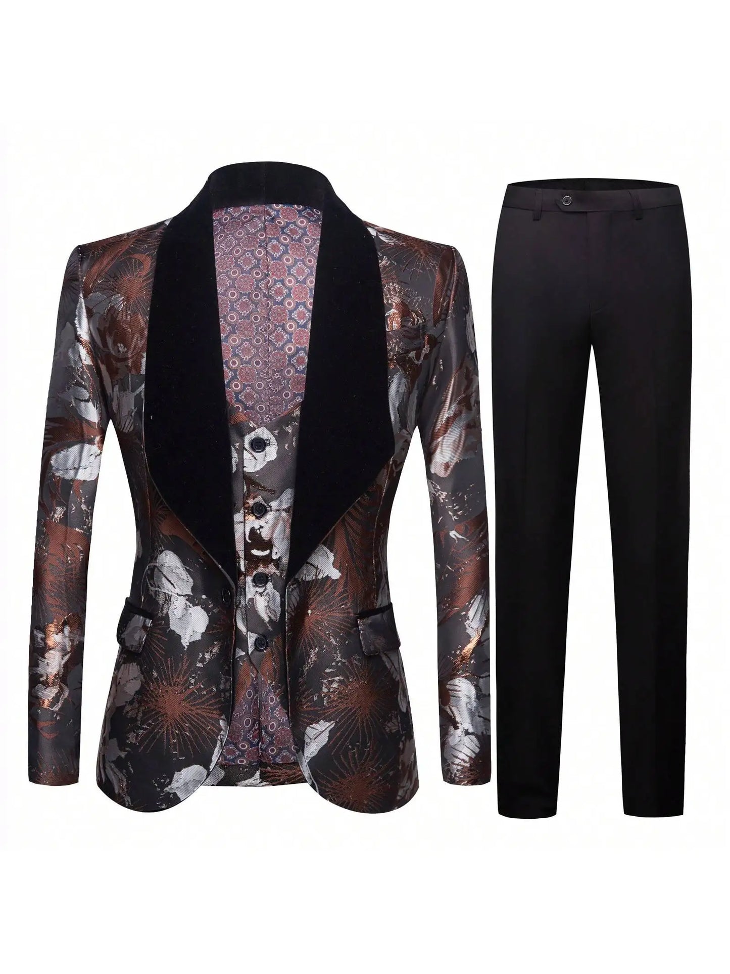 Men’s Suits Slim Fit 3 Piece One Button Tuxedo Suit Set Wedding Prom Dinner Party(Blazer+Vest+Pants