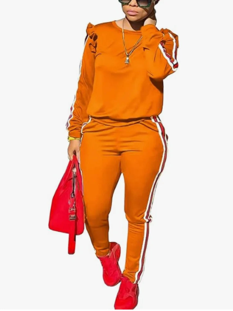Women's 2 Piece Outfits Ruffle Long Sleeve and Pants Sweatsuits Casual Set