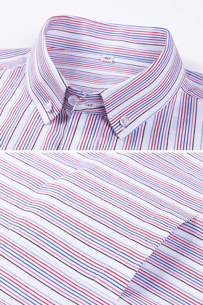Men Cotton Casual Shirts Plus Size Long Sleeve Striped Plaid Man's Clothing Daily Easy Care Fashion Business Dress Smart Shirts