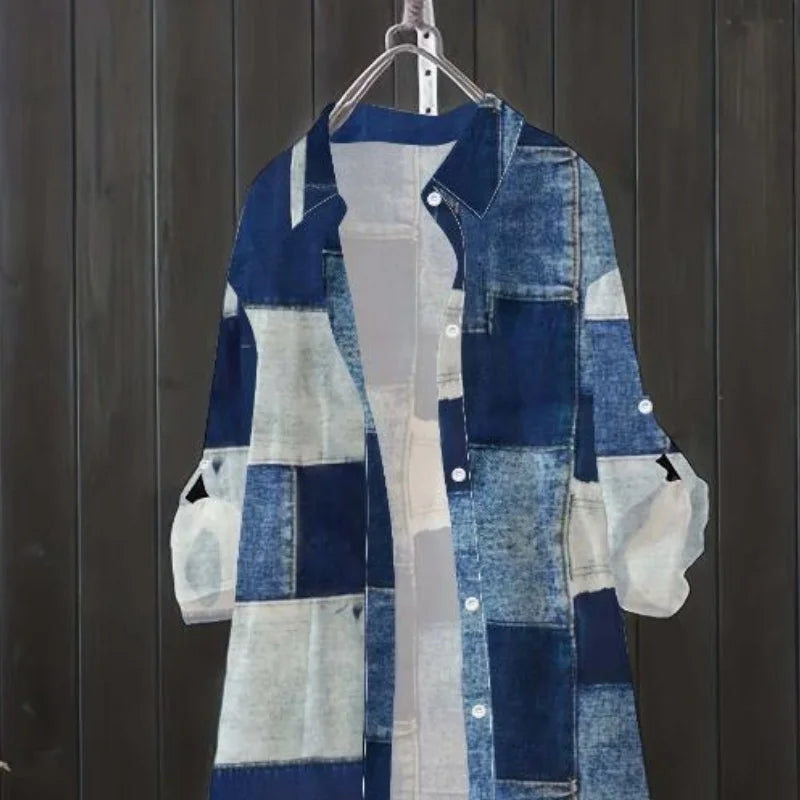 Plus Size New Fashionable Hot Selling Blouse Casual and Comfortable Women's Patchwork Button Blouse