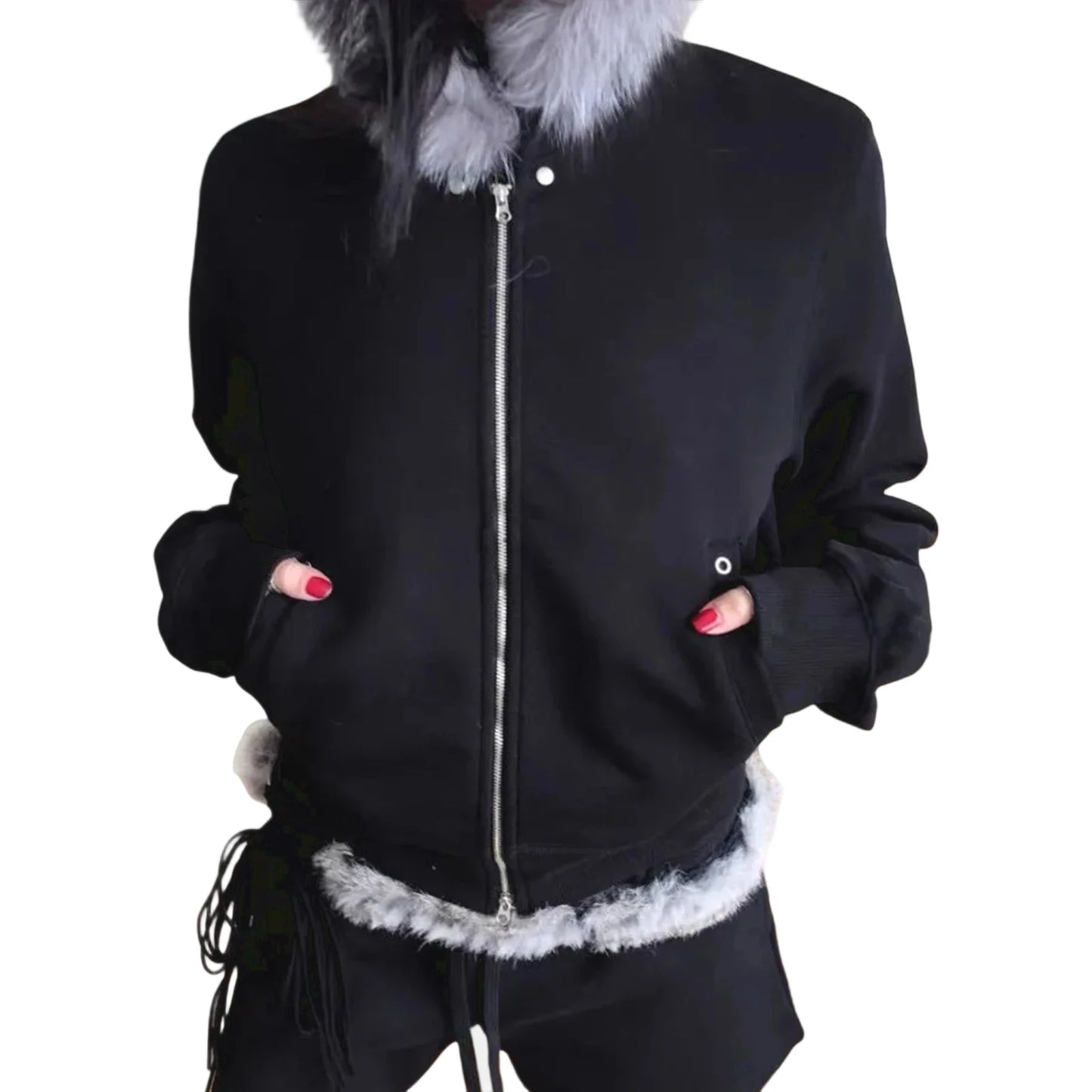 Women s Winter Warm Hooded Coat with Faux Fur Trim Long Sleeve Zipper Hoodie Jacket with 2 Pockets and Plush Lining