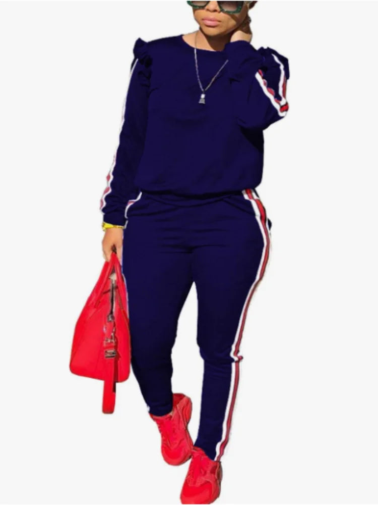 Women's 2 Piece Outfits Ruffle Long Sleeve and Pants Sweatsuits Casual Set