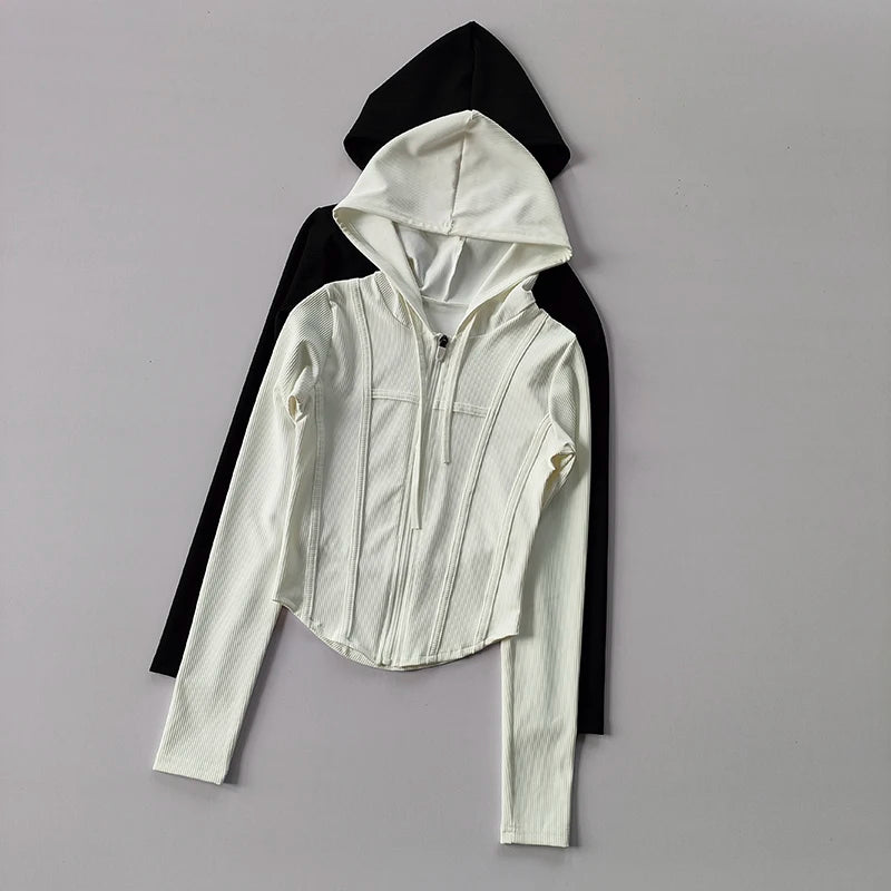 Women's Yoga Coat Short Sports jacket Fitness  Yoga Shirt Cycling Running Coats Zipper jacket Hooded Long Sleeve Sports Jacket