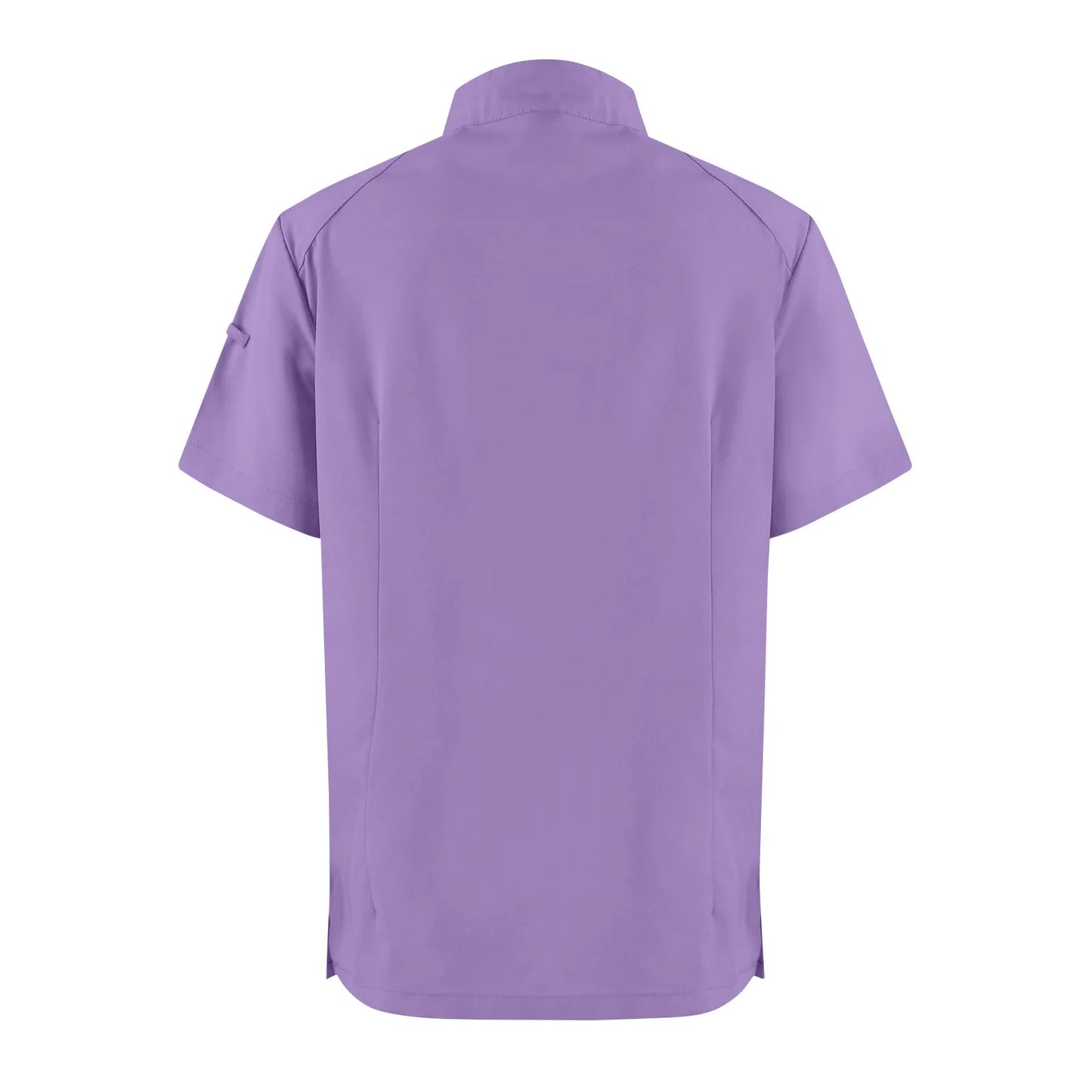 Women Two-Piece Set Solid Color Stand-Up Collar Short-Sleeve Top With Zipper Pocket And Matching Pants Professional Workwear