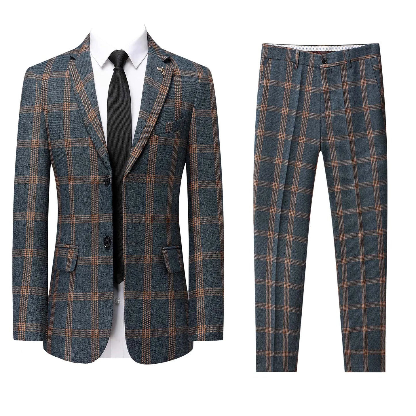 Men's Plaid Suit, Slim Fit Polyester Blend Long Sleeve Tuxedo with Chest Pocket, Machine Washable