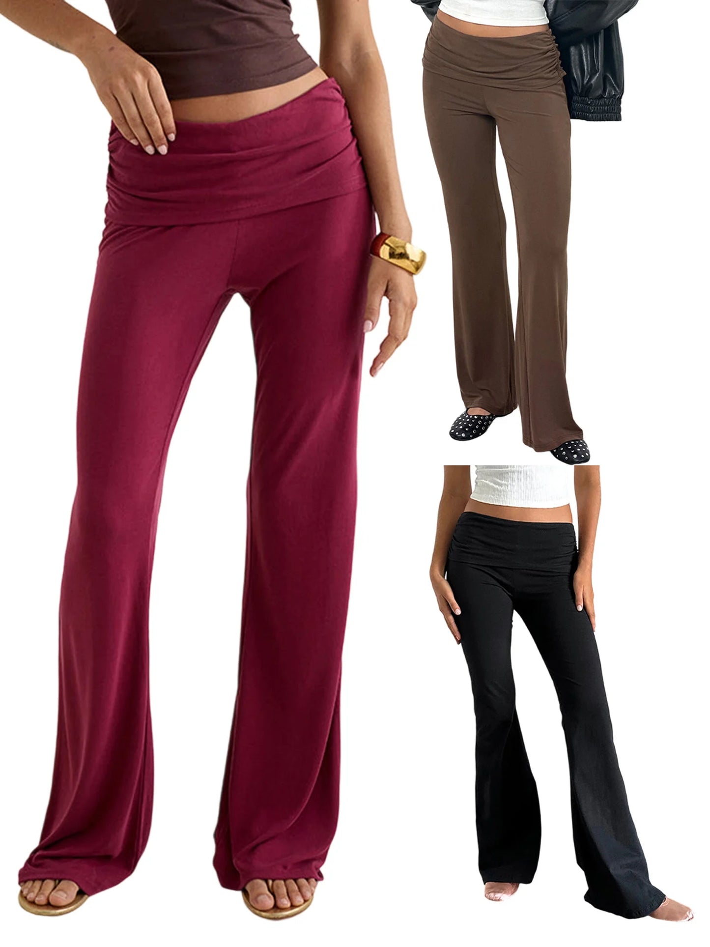 Women s High Waisted Wide Leg Pants Elegant Flare Trousers for Formal Events and Office Wear