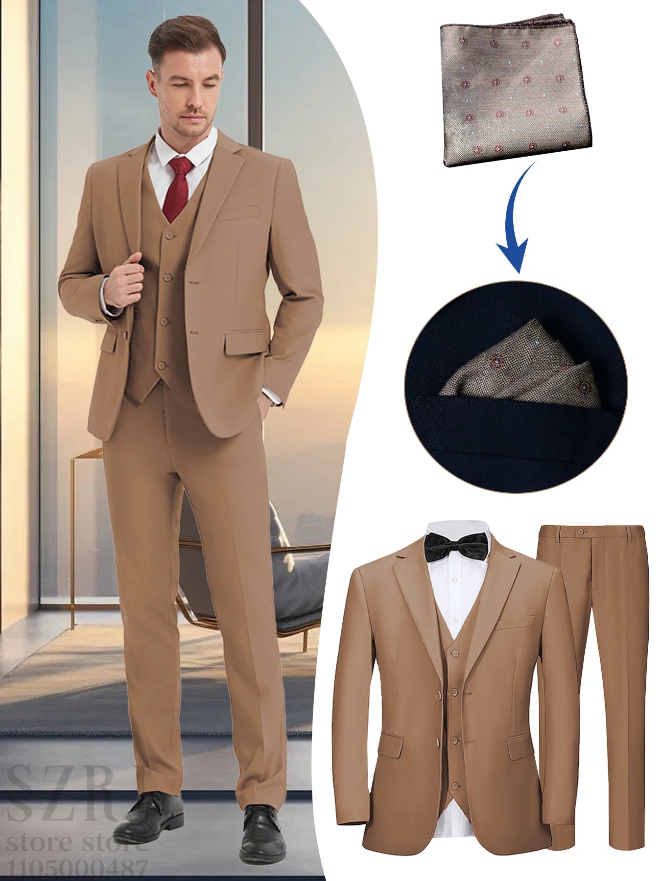 4pcs Classic Business Suit: Blazer, Vest, Pants, Pocket Square - Quality, Comfort, Stylish Lapel | Weddings/Parties/Business