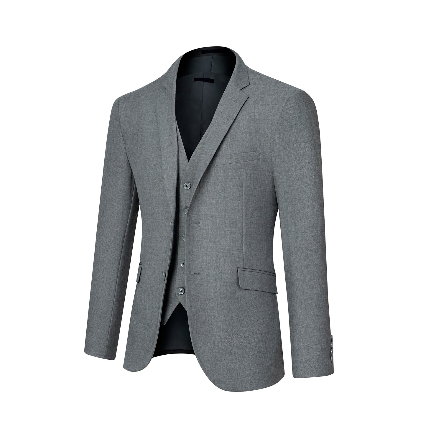 3pcs Men's Classic Solid Color Suit Set Long Sleeve Blazer with Button Details Non-Stretch Fabric Regular Fit for All Seasons