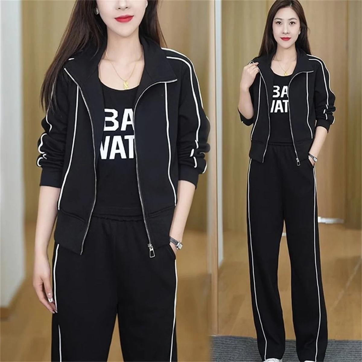 Fashionable Sportswear Set Women's Casual Sweatshirt Jacket Wide Leg Pants Two Piece Suit Spring Autumn New Arrival