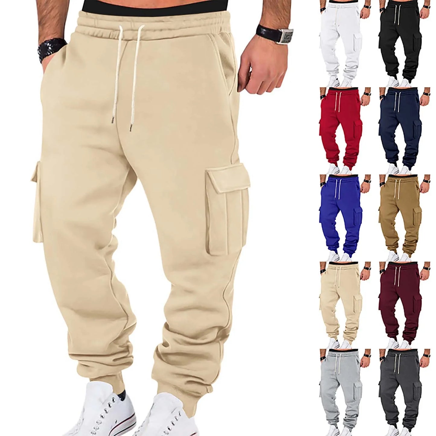 2025 Mens Sweatpants Straight Fit Joggers For Sports And Streetwear Loose Oversized Drawstring Long Pants Men Multi-Pocket Pants