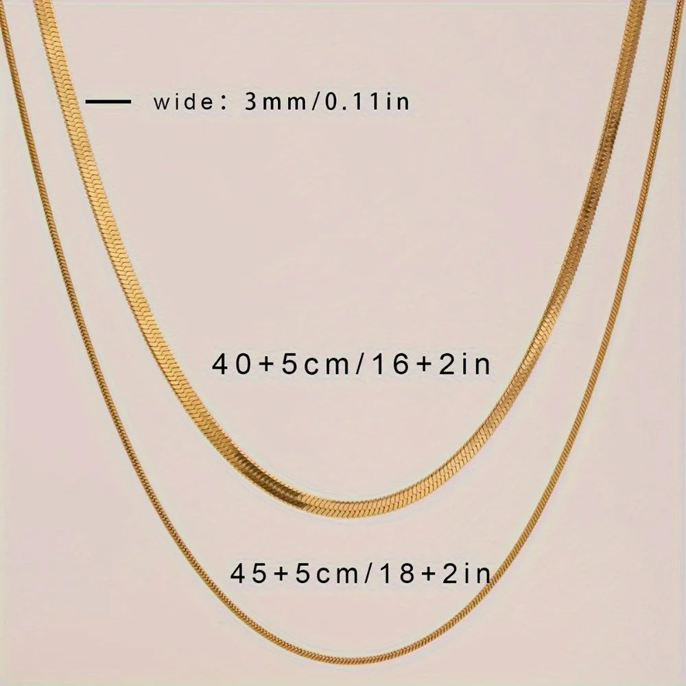 Elegant Double-Layered Stainless Steel Necklace with Round & Flat Snake Chain - Perfect for Casual Attire or Gifting